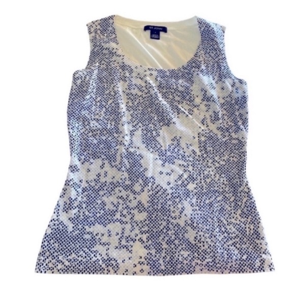 St. John | Black Label Silver Blue Glass Sequin Tank Top. Size Petite. Gorgeous! - Picture 6 of 6